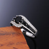 Black Stone Women Fashion Wedding Ring Dazzling Crystal Zircon