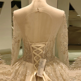 Heavy beading long sleeve wedding gown with sequin