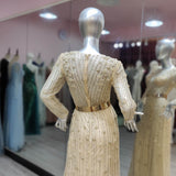 Luxury Full Sleeves Evening Dresses Champagne Long Tulle O Neck