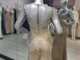 New 2022 Gorgeous Gray Full Sleeve Crystals Evening Dress
