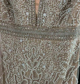 Luxury White Feathers Split Dress- Long Nude Beaded Mermaid