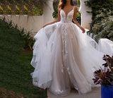 Boho A-Line Backless Wedding Dress 3D Flowers Wedding Gowns