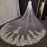Long Lace Handmade Wedding Veil 4 Meters with Comb- Blusher