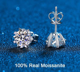 Classic 6 Prong Moissanite Stud Earrings 1CT- 2CT White Gold Plated VVS Lab Diamond Snowflake Studs