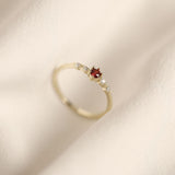 14k Gold Plated French Simple Red Crystal Ring