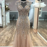 Couture Silver Rhinestones and Crystals Luxury Evening Dress