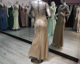 New 2022 Gorgeous Gray Full Sleeve Crystals Evening Dress