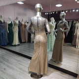 New 2022 Gorgeous Gray Full Sleeve Crystals Evening Dress