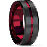 8mm Men Groove Beveled Edge Stainless Steel Wedding Band