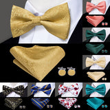 100% Silk Butterfly Pre-Tied Bow Tie Pocket Square Cufflinks Suit Set