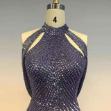 New 2022 Luxury Navy Blue Long Hand Beaded Evening Gown with Slit (limited supply)