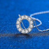 100% Moissanite Necklace- Circle Pendant Solid 925 Sterling Silver