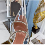 Rhinestones Satin Elegant Pointed toe High heels Lady Mules