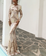 Sexy O Neck Long Sleeve Backless Sequin Dresses