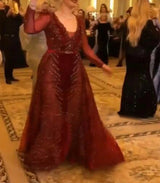 Sexy V Neck Long sleeve Dress- Heavily Beaded