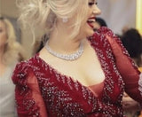 Sexy V Neck Long sleeve Dress- Heavily Beaded