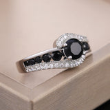 Black Stone Women Fashion Wedding Ring Dazzling Crystal Zircon