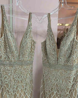 Luxury White Feathers Split Dress- Long Nude Beaded Mermaid