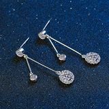 1CT Brilliant cut Moissanite Long Drop Earrings silver based and white gold plated