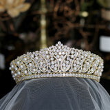 Luxury Bridal Swarovski Wedding Crown Tiara with Pearl and Crystals