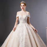 NEW ! Luxury Embroidery Lace Boat neck Ball gown with Royal train