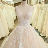 Deep V-Neck Lace Wedding Gown