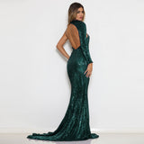 Bridesmaid Sequined One Shoulder Dress Floor Length Backless Mermaid Dress
