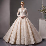 Full Lace beads luxury long sleeves ball gown wedding dress