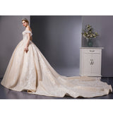 NEW ! Luxury Embroidery Lace Boat neck Ball gown with Royal train