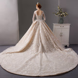Full Lace beads luxury long sleeves ball gown wedding dress