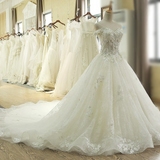 Vintage Luxury Lace Ball Gown Bridal Wedding Dress with Sleeves