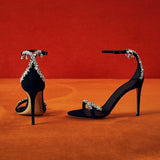 Gladiator Women Sandals Crystal Design- Black High Heels