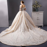 NEW ! Luxury Embroidery Lace Boat neck Ball gown with Royal train