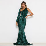Bridesmaid Sequined One Shoulder Dress Floor Length Backless Mermaid Dress