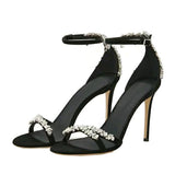 Gladiator Women Sandals Crystal Design- Black High Heels