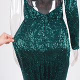 Bridesmaid Sequined One Shoulder Dress Floor Length Backless Mermaid Dress