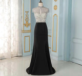 Elegant Black Crystals Mermaid Evening Dresses Long Cap Sleeve Formal Evening Gown (limited supply)