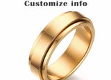 Men's Personalized Spinner Ring 6mm Stainless Steel Rotatable Wedding Band Custom Name/Date/Initial