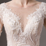 Full Lace beads luxury long sleeves ball gown wedding dress