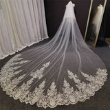Long Lace Handmade Wedding Veil 4 Meters with Comb- Blusher
