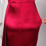 Bridesmaid gown One Shoulder Sexy Satin Maxi with Ribbon Royal Blue Green Draped Long Dress