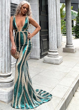 Bridesmaid and Prom Deep V Neck Backless Sequin Dress Bodycon Bridesmaids Gowns