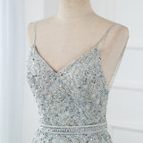 Sparkling Silver Crystals Evening Dress