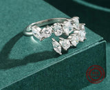 Sterling Silver Dazzling Geometric Clear Zircon Adjustable Ring Classic Luxury Wedding Jewelry