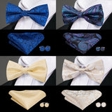 100% Silk Butterfly Pre-Tied Bow Tie Pocket Square Cufflinks Suit Set