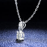 1CT Sterling Silver Real Moissanite- D Color Brilliant Diamond Heart Prong Necklace