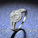 1 CT -100% GRA Moissanite Halo Engagement Wedding Ring With Side Stone-Fine Jewelry