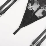 Embroidery Sexy Lingerie Bra+Garters+Thong 3 Piece Set