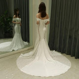 New Satin sexy mermaid off shoulder wedding dress