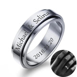 Men's Personalized Spinner Ring 6mm Stainless Steel Rotatable Wedding Band Custom Name/Date/Initial